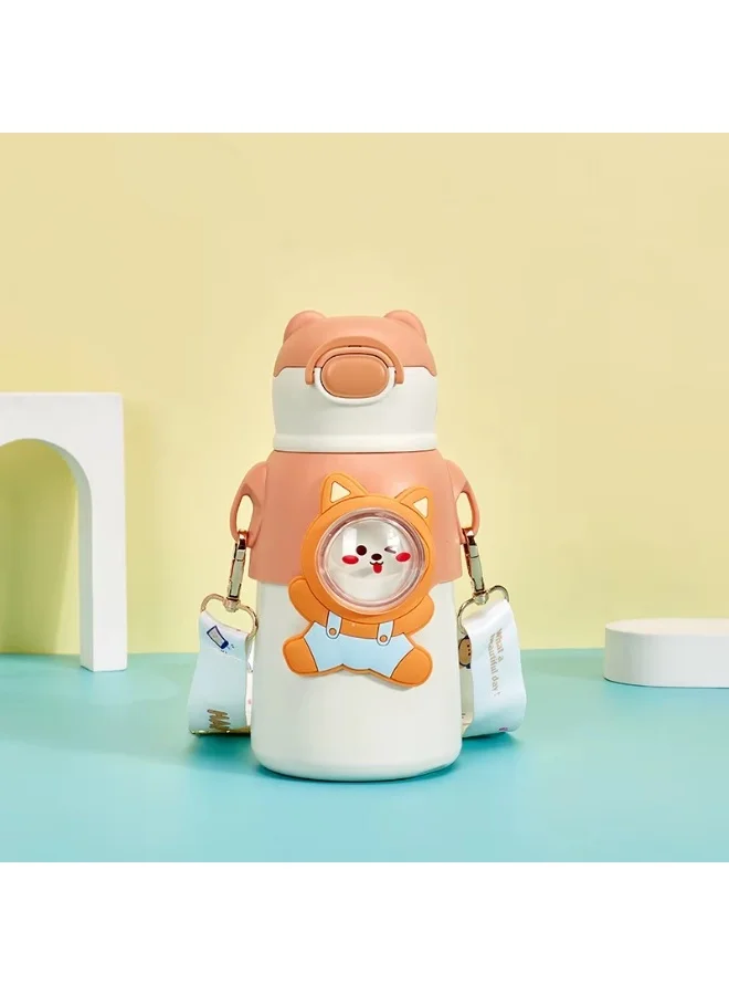 Mobcos Mobcos W Bottle Orange Mobcos Cute Cartoon Kids Water Bottle with Straw and Adjustable Strap Food Grade Tritan One-Click Open Portable Leak Proof Insulated BPA Free For Kids Girls School Travel 500ml  | Best Price UAE